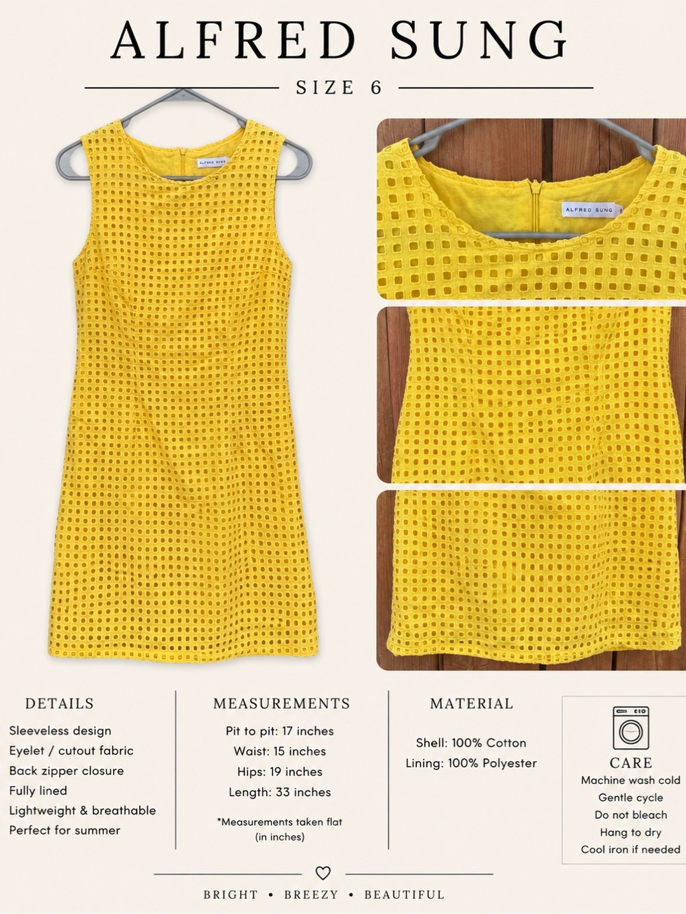 ALFRED SUNG Bright Yellow Eyelet Sleeveless Shift Dress